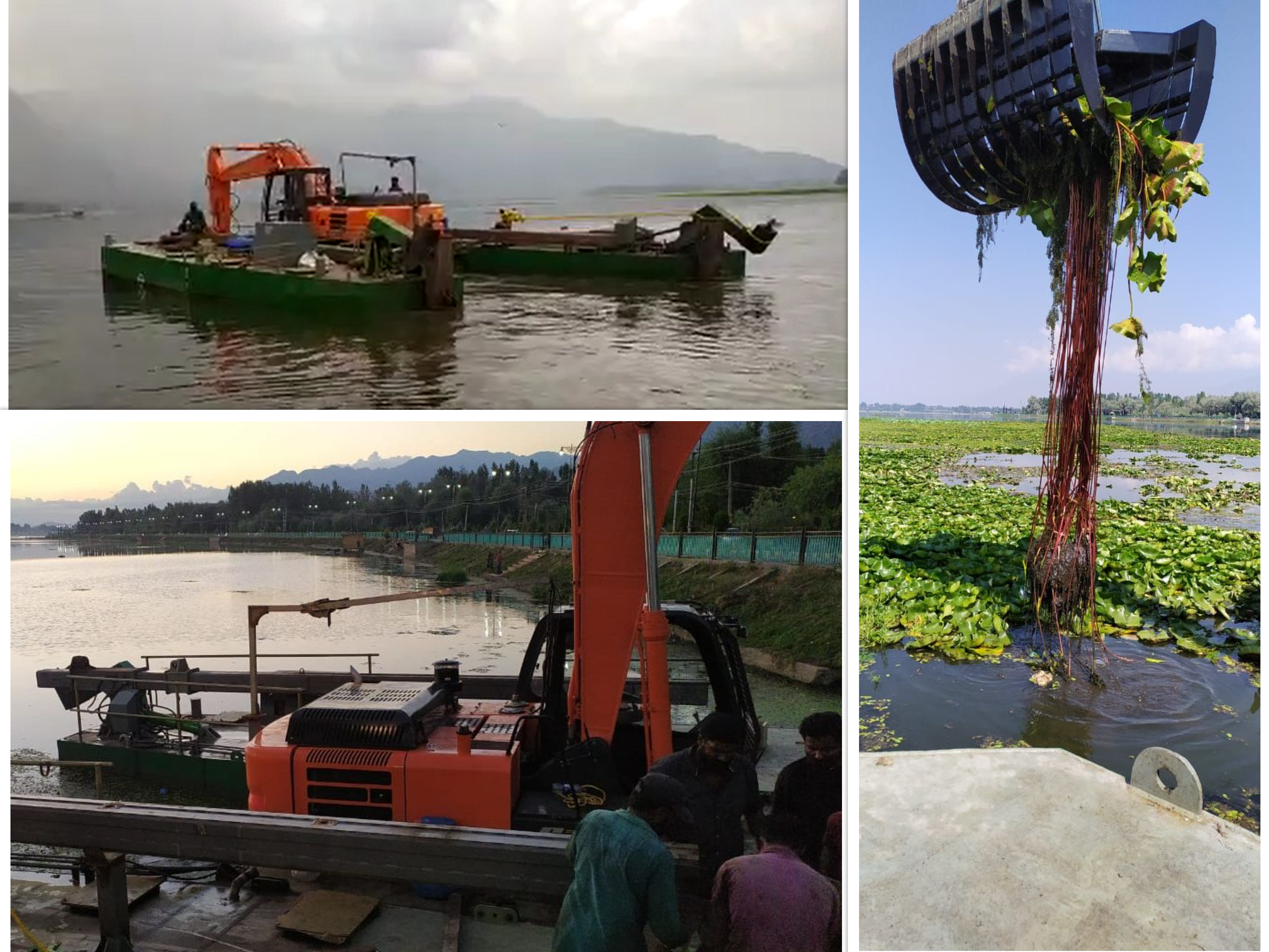 Grab aquatic weed harvester along with two 100 Ton capacity Dumb Barges, one Self Propelled Barge designed by Navgathi and constructed by APM Marines